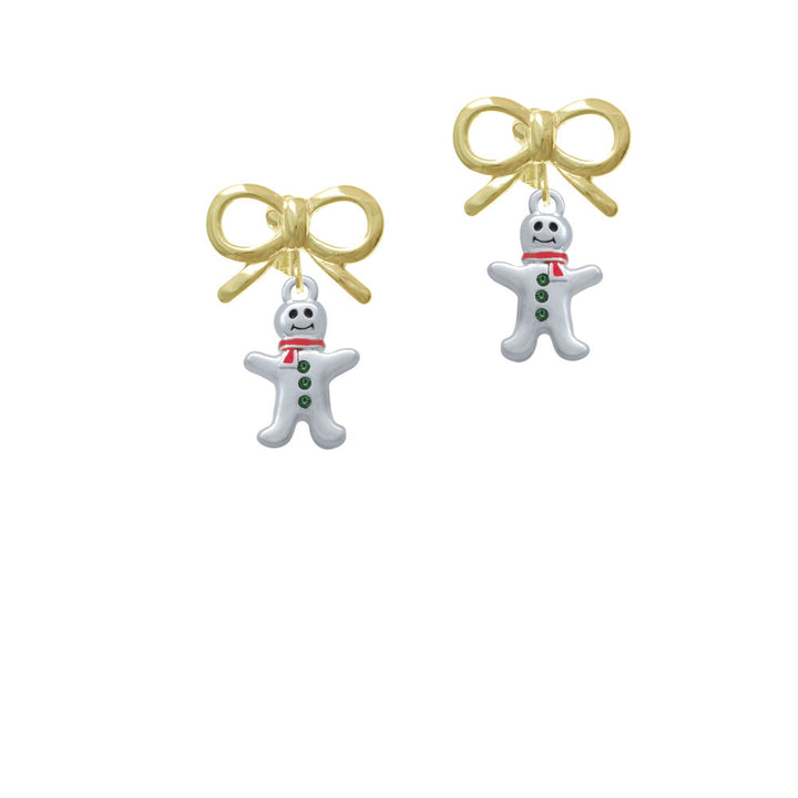 Gingerbread Man with Red Scarf and Green Buttons Crystal Clip On Earrings Image 10