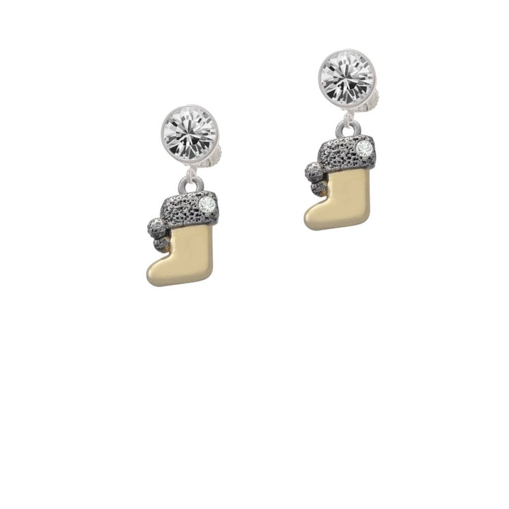 3-D Gold Tone Stocking with faux and Clear Crystal Crystal Clip On Earrings Image 1