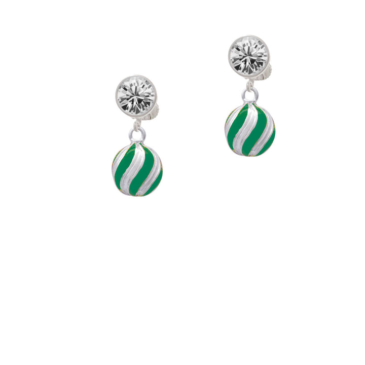 3-D Green and Striped Ornament Crystal Clip On Earrings Image 2