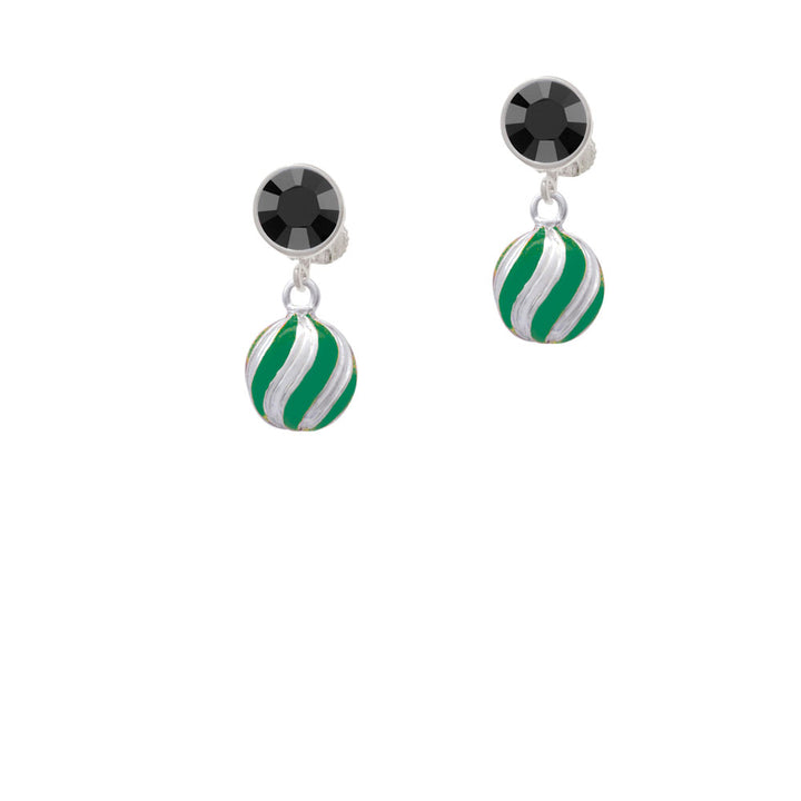 3-D Green and Striped Ornament Crystal Clip On Earrings Image 3