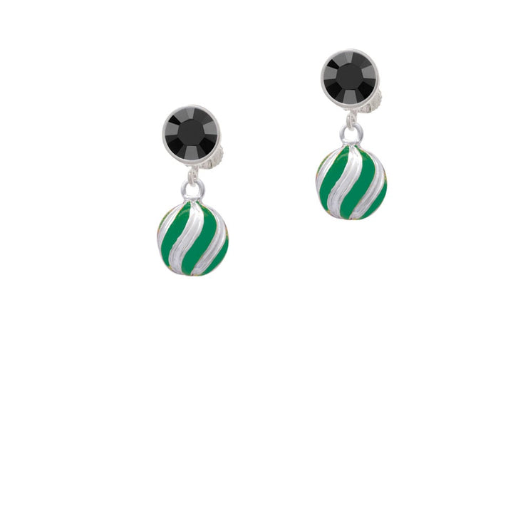 3-D Green and Striped Ornament Crystal Clip On Earrings Image 1