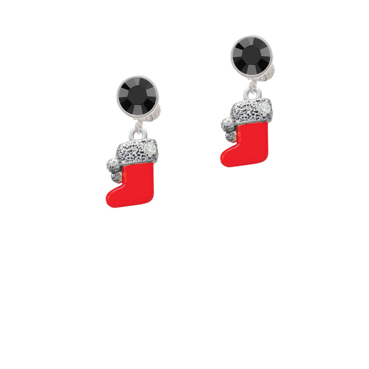 3-D Red Stocking with faux and Clear Crystal Crystal Clip On Earrings Image 3