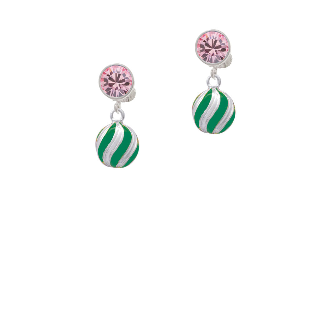 3-D Green and Striped Ornament Crystal Clip On Earrings Image 4