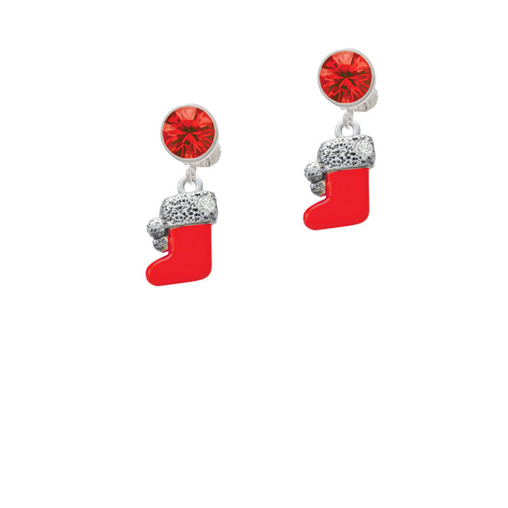 3-D Red Stocking with faux and Clear Crystal Crystal Clip On Earrings Image 4