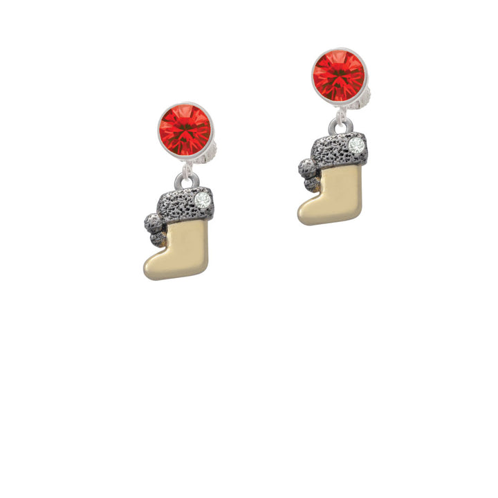 3-D Gold Tone Stocking with faux and Clear Crystal Crystal Clip On Earrings Image 4