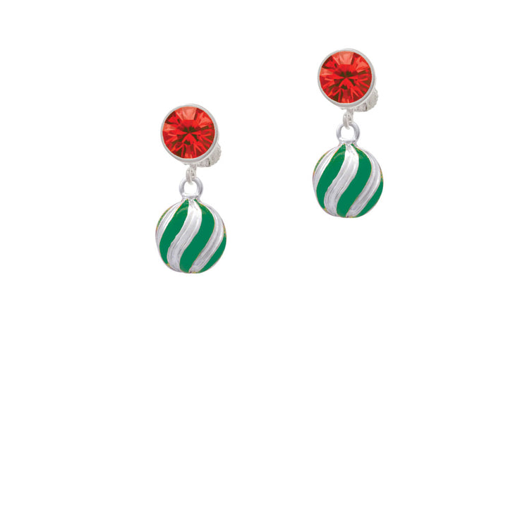 3-D Green and Striped Ornament Crystal Clip On Earrings Image 4