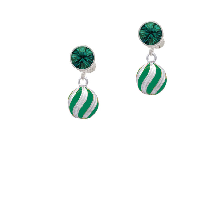 3-D Green and Striped Ornament Crystal Clip On Earrings Image 6