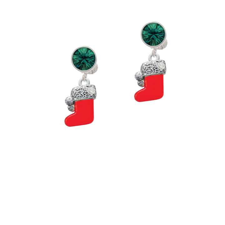 3-D Red Stocking with faux and Clear Crystal Crystal Clip On Earrings Image 6