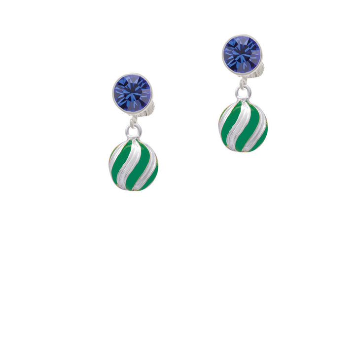 3-D Green and Striped Ornament Crystal Clip On Earrings Image 7