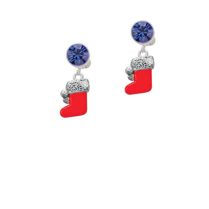 3-D Red Stocking with faux and Clear Crystal Crystal Clip On Earrings Image 7