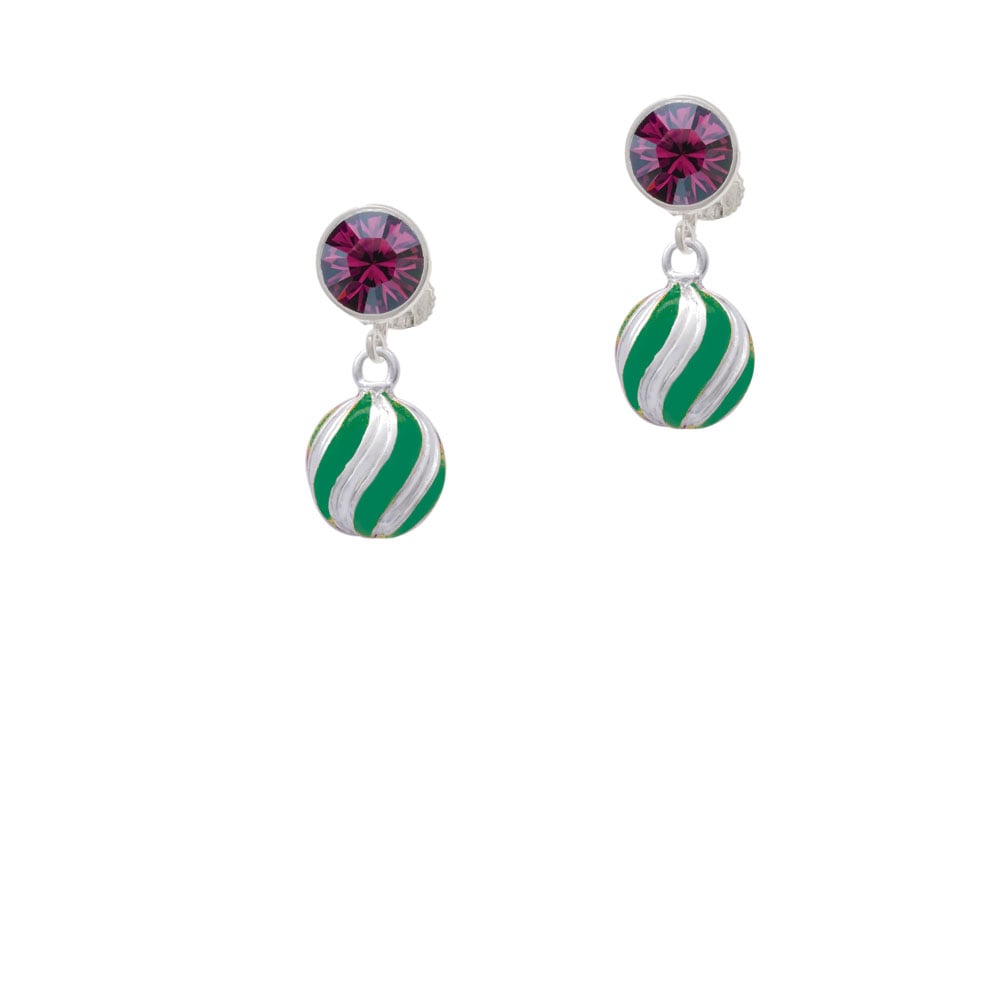 3-D Green and Striped Ornament Crystal Clip On Earrings Image 8