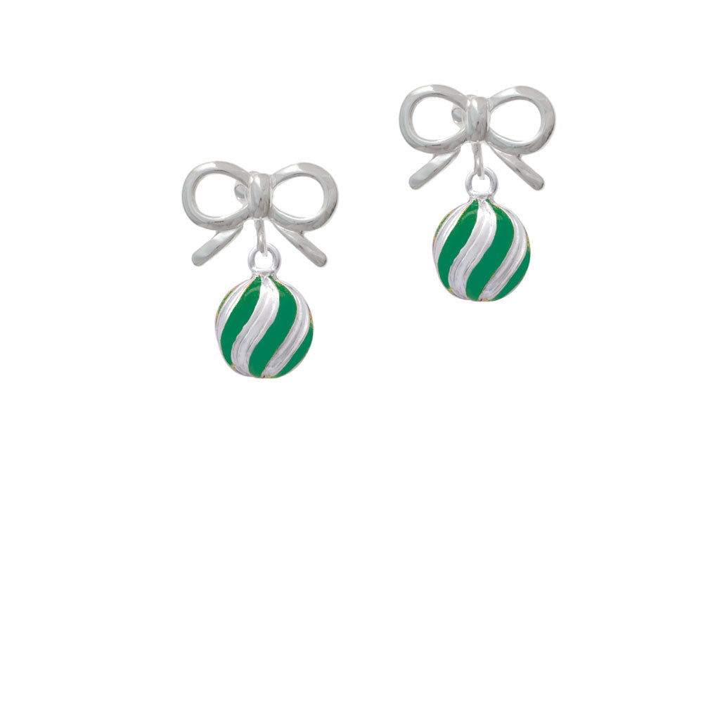 3-D Green and Striped Ornament Crystal Clip On Earrings Image 9