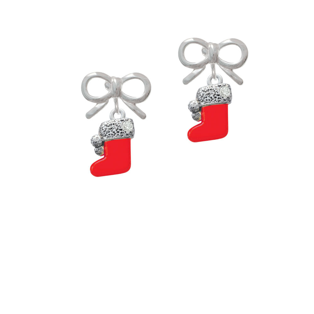 3-D Red Stocking with faux and Clear Crystal Crystal Clip On Earrings Image 9