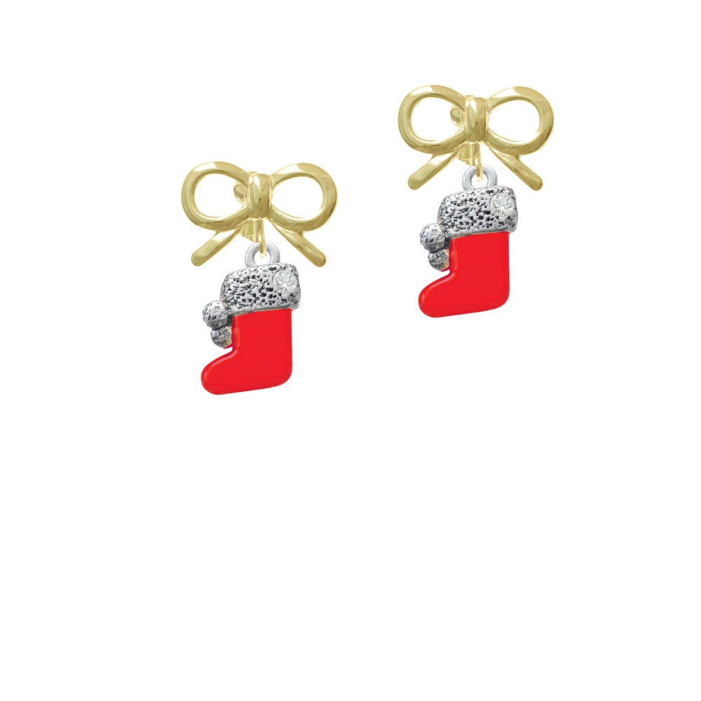 3-D Red Stocking with faux and Clear Crystal Crystal Clip On Earrings Image 10