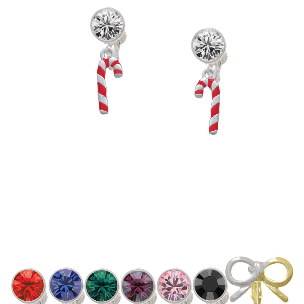 3-D Red and Candy Cane Crystal Clip On Earrings Image 1