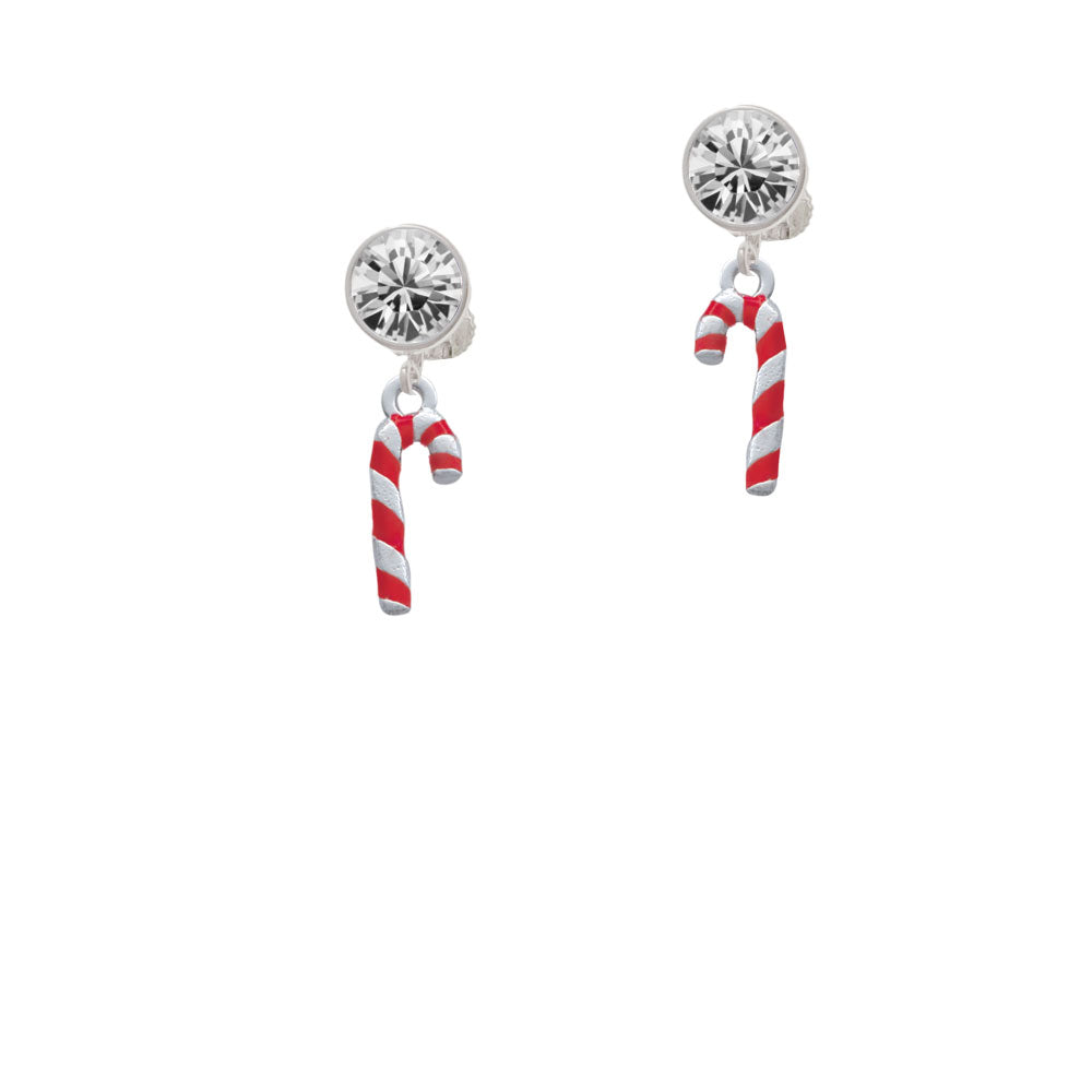 3-D Red and Candy Cane Crystal Clip On Earrings Image 2