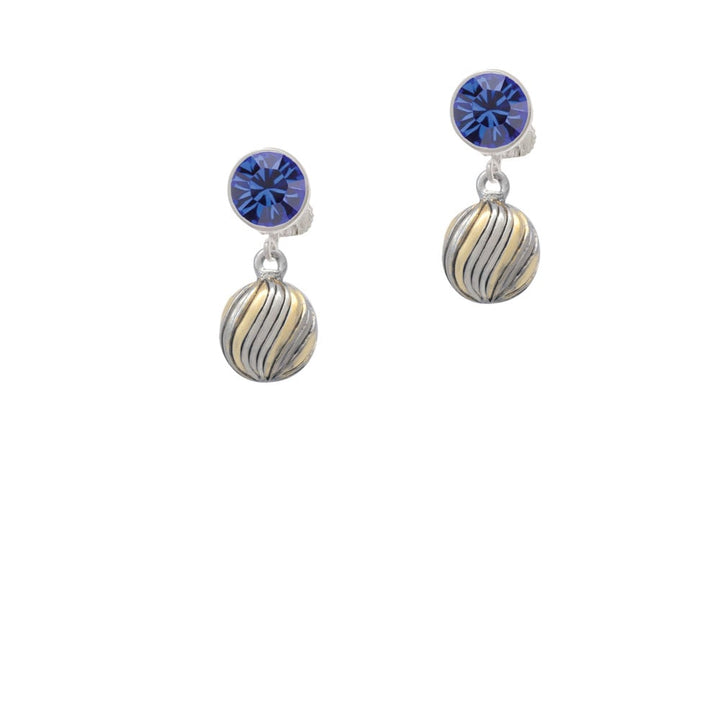 3-D Gold Tone and Striped Ornament Crystal Clip On Earrings Image 1