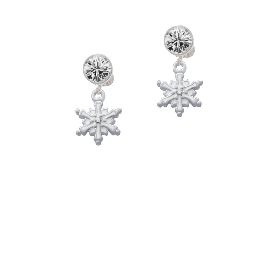 White Snowflake with Clear Crystal Crystal Clip On Earrings Image 2