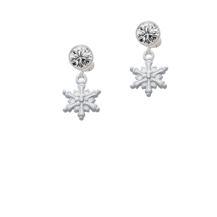 White Snowflake with Clear Crystal Crystal Clip On Earrings Image 1