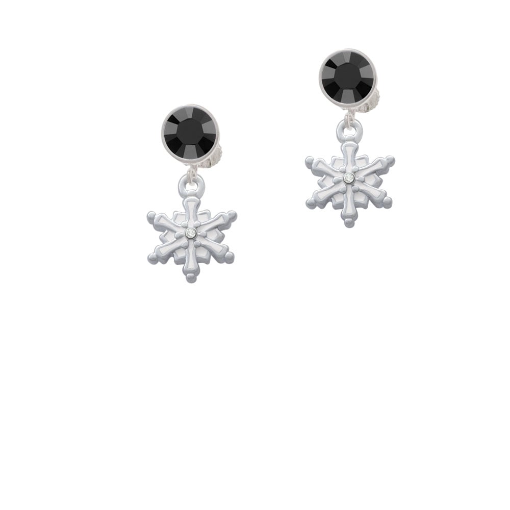 White Snowflake with Clear Crystal Crystal Clip On Earrings Image 1