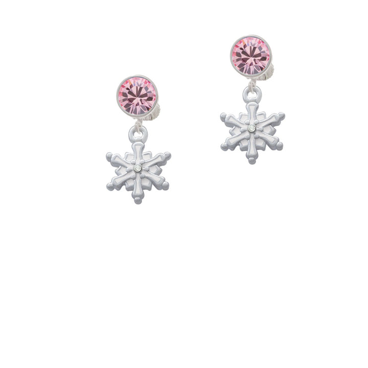 White Snowflake with Clear Crystal Crystal Clip On Earrings Image 4