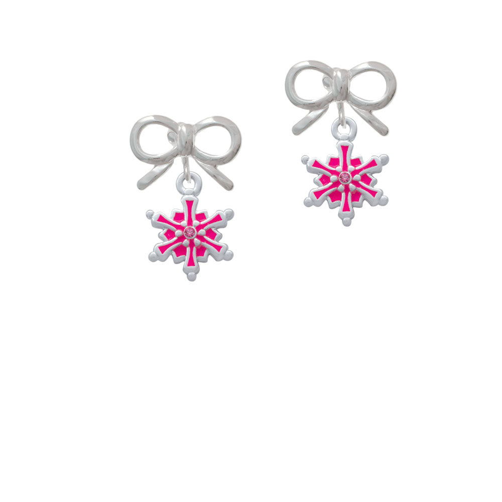 Hot Pink Snowflake with Hot Pink Crystal Crystal Clip On Earrings Image 9