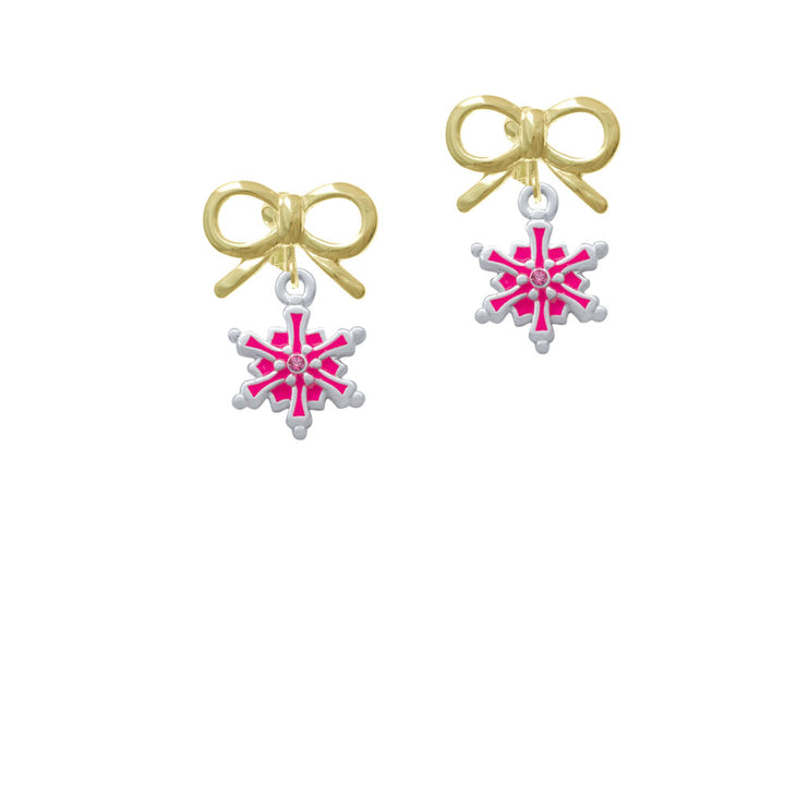 Hot Pink Snowflake with Hot Pink Crystal Crystal Clip On Earrings Image 10