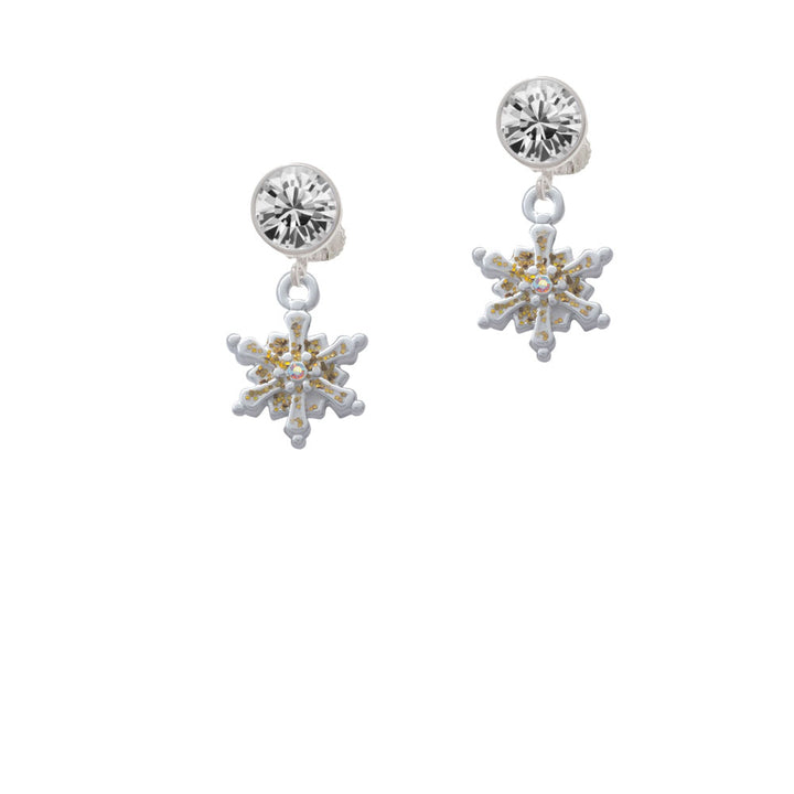 White Snowflake with Glitter and Clear AB Crystal Crystal Clip On Earrings Image 2