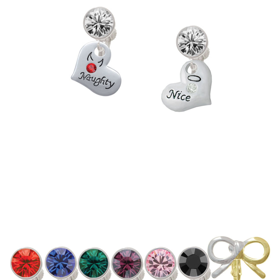 Naughty or Nice Heart with Crystals Crystal Clip On Earrings Image 1