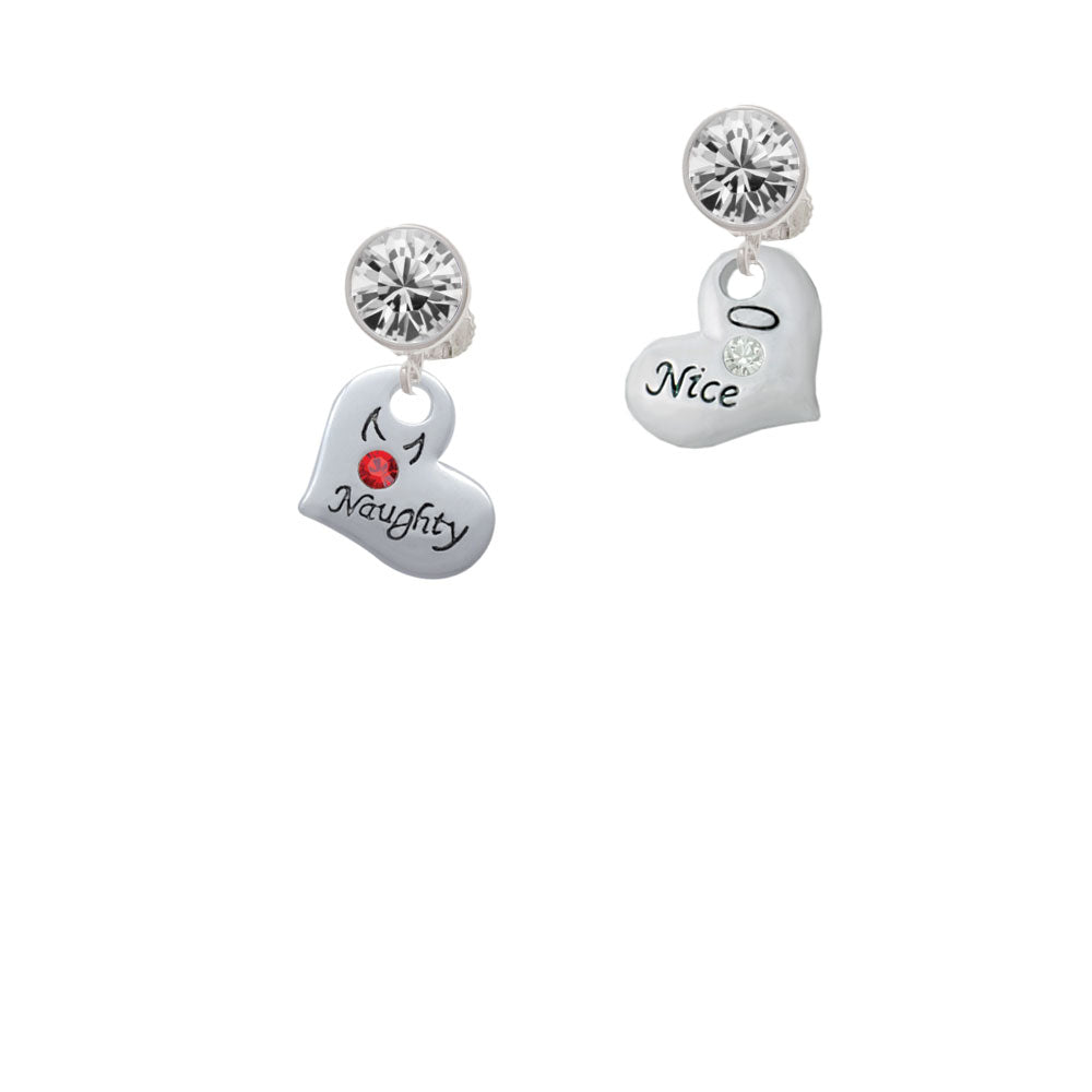 Naughty or Nice Heart with Crystals Crystal Clip On Earrings Image 2