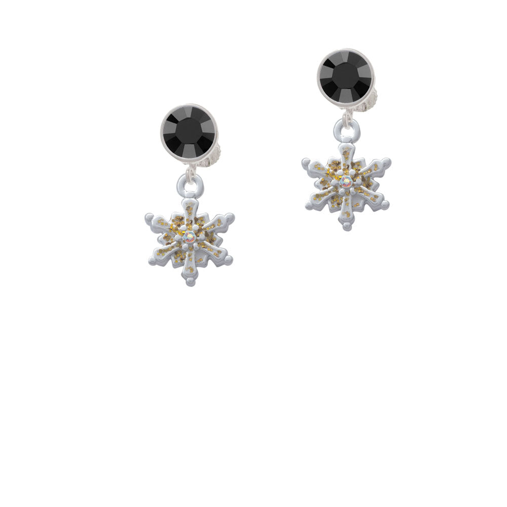 White Snowflake with Glitter and Clear AB Crystal Crystal Clip On Earrings Image 3