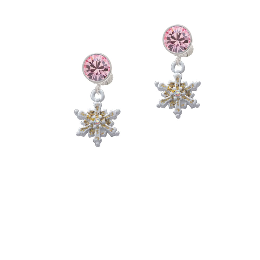 White Snowflake with Glitter and Clear AB Crystal Crystal Clip On Earrings Image 4