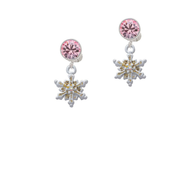 White Snowflake with Glitter and Clear AB Crystal Crystal Clip On Earrings Image 1