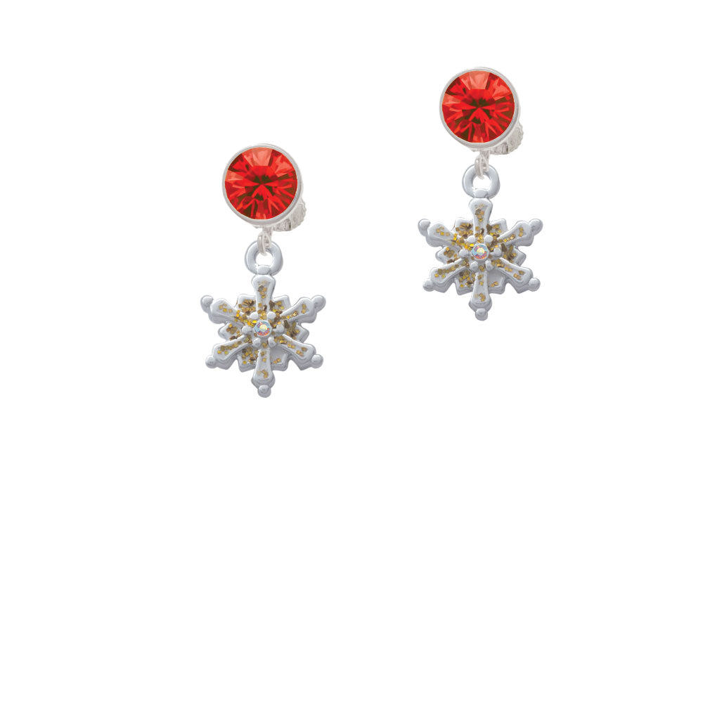 White Snowflake with Glitter and Clear AB Crystal Crystal Clip On Earrings Image 4