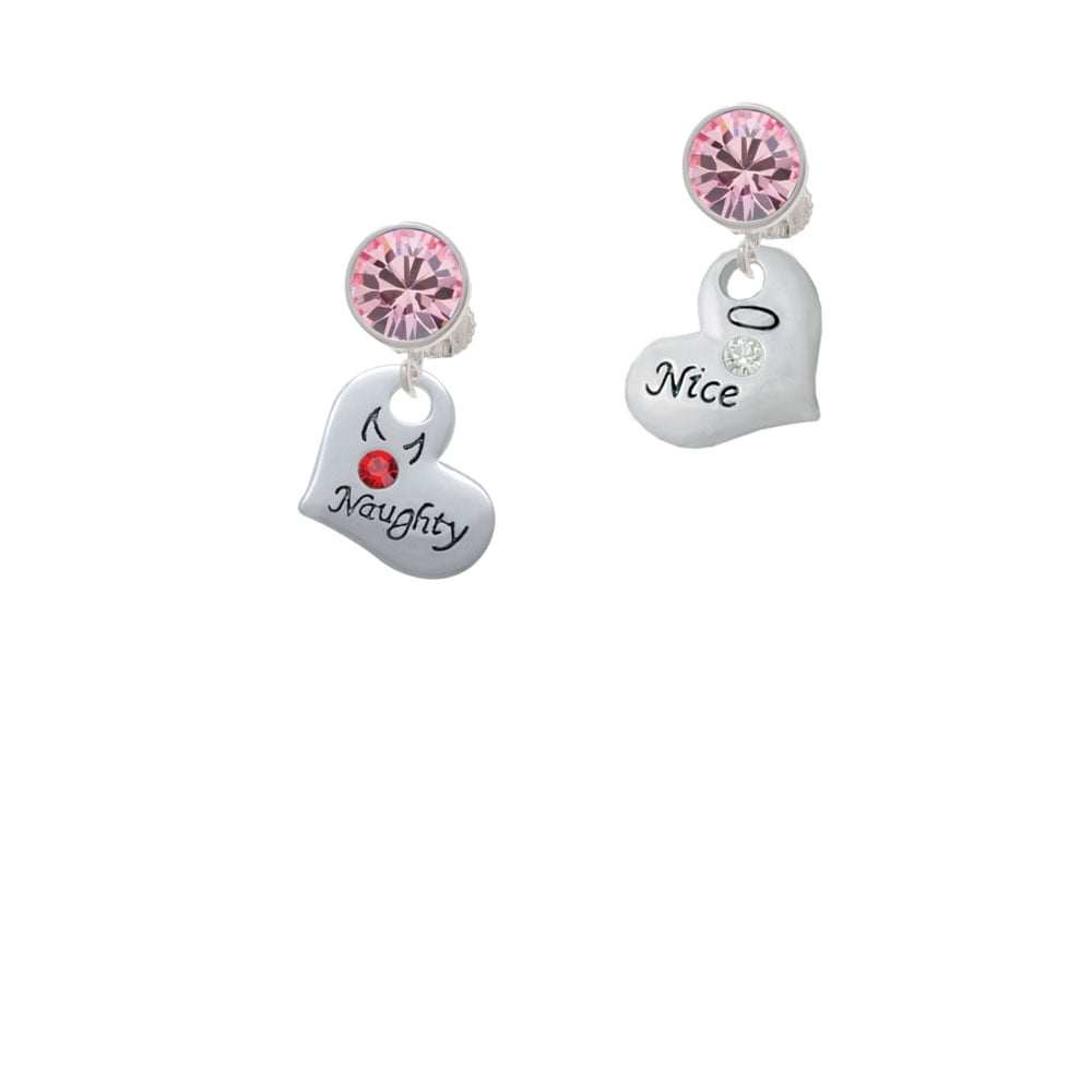 Naughty or Nice Heart with Crystals Crystal Clip On Earrings Image 1