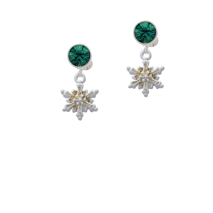 White Snowflake with Glitter and Clear AB Crystal Crystal Clip On Earrings Image 6