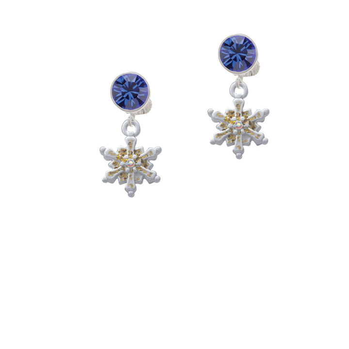 White Snowflake with Glitter and Clear AB Crystal Crystal Clip On Earrings Image 7