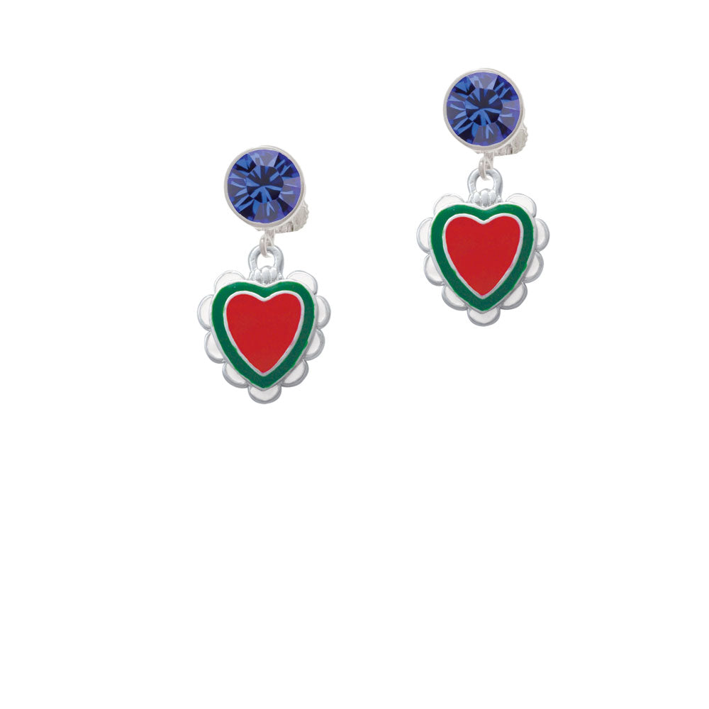 Red and Green Heart with White Ruffles Crystal Clip On Earrings Image 7