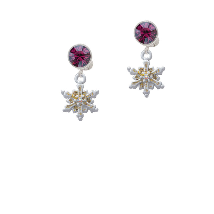 White Snowflake with Glitter and Clear AB Crystal Crystal Clip On Earrings Image 8