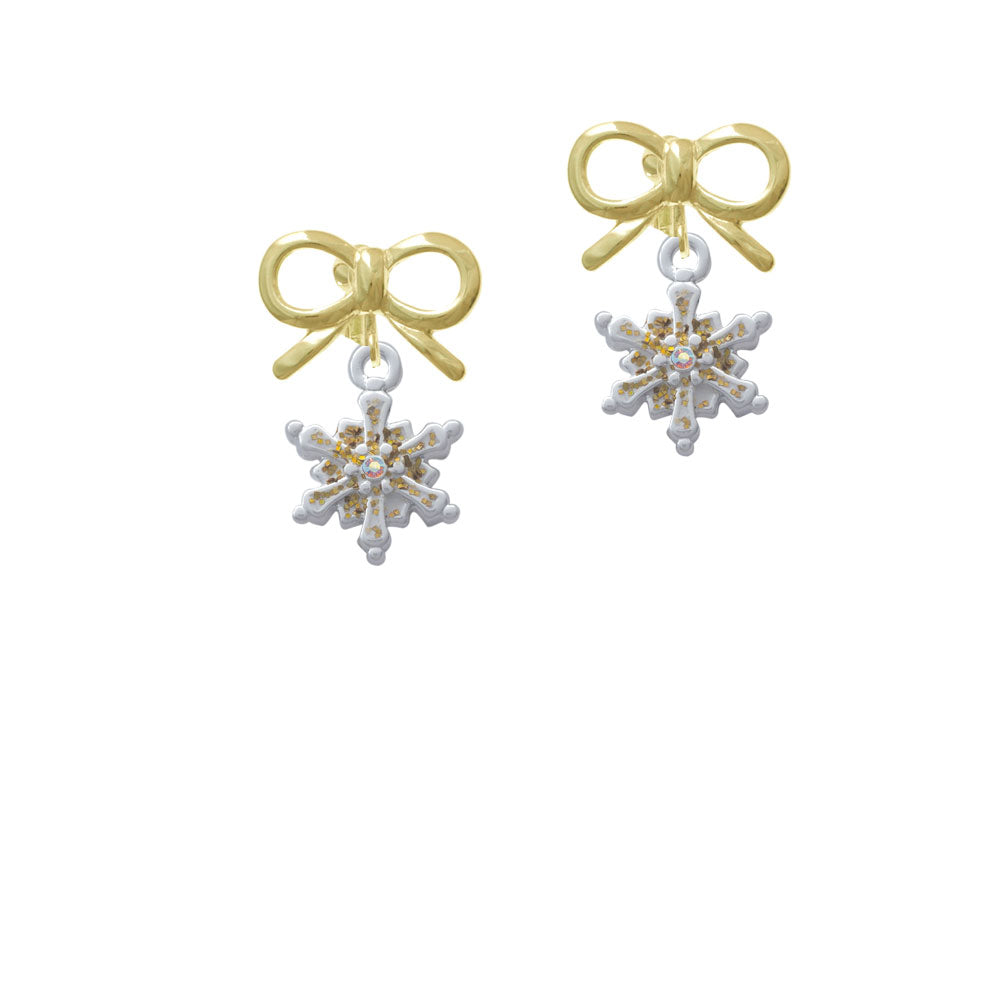 White Snowflake with Glitter and Clear AB Crystal Crystal Clip On Earrings Image 10