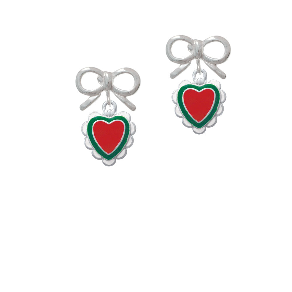 Red and Green Heart with White Ruffles Crystal Clip On Earrings Image 9