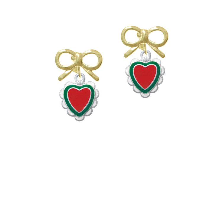 Red and Green Heart with White Ruffles Crystal Clip On Earrings Image 10