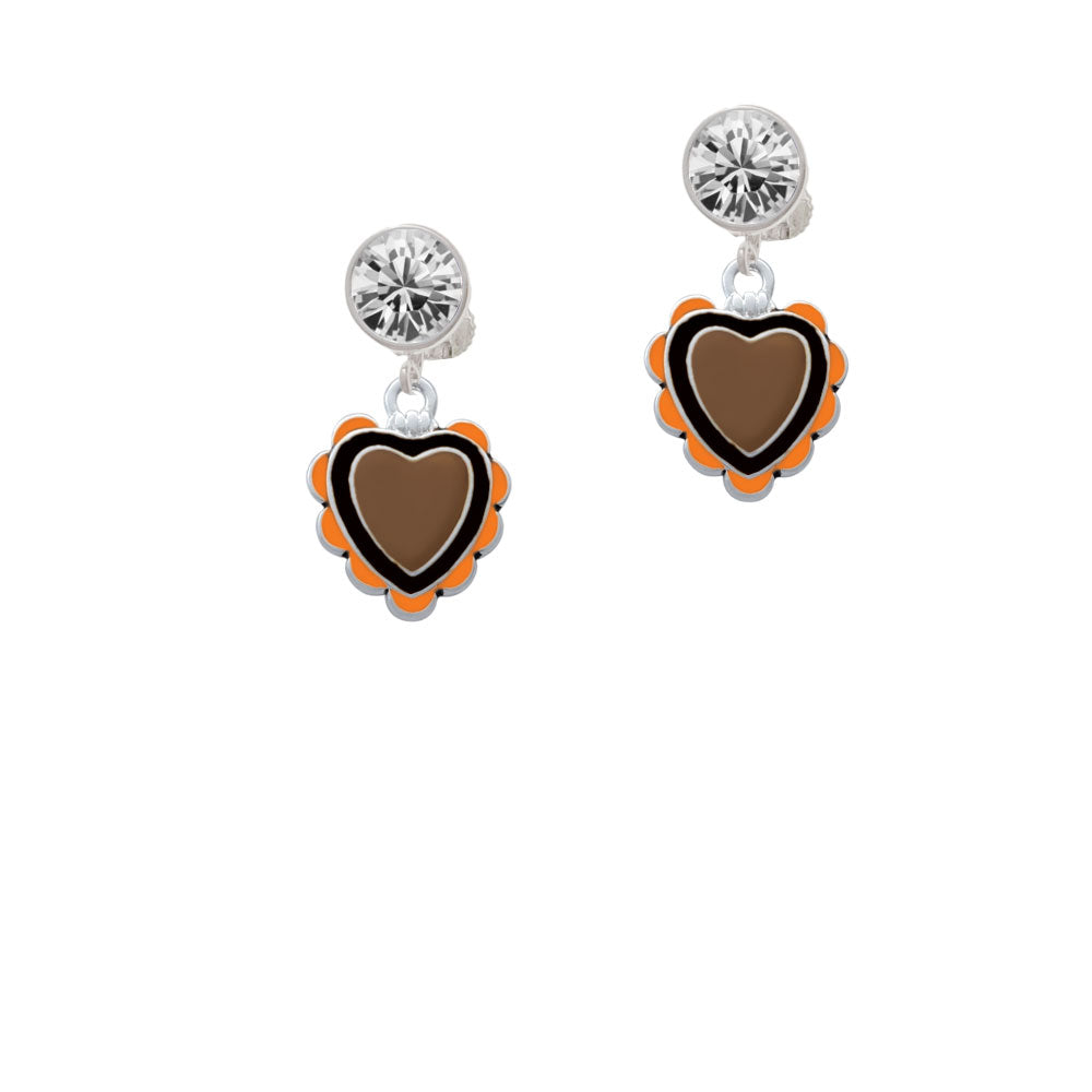 Brown and Black Heart with Orange Ruffles Crystal Clip On Earrings Image 2