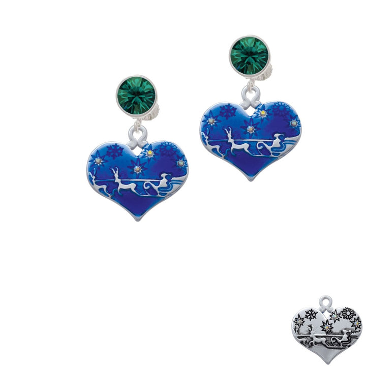 Large Blue Flying Santa Heart with AB Crystals Crystal Clip On Earrings Image 1