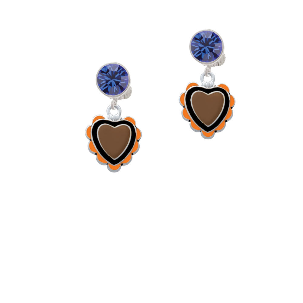 Brown and Black Heart with Orange Ruffles Crystal Clip On Earrings Image 7