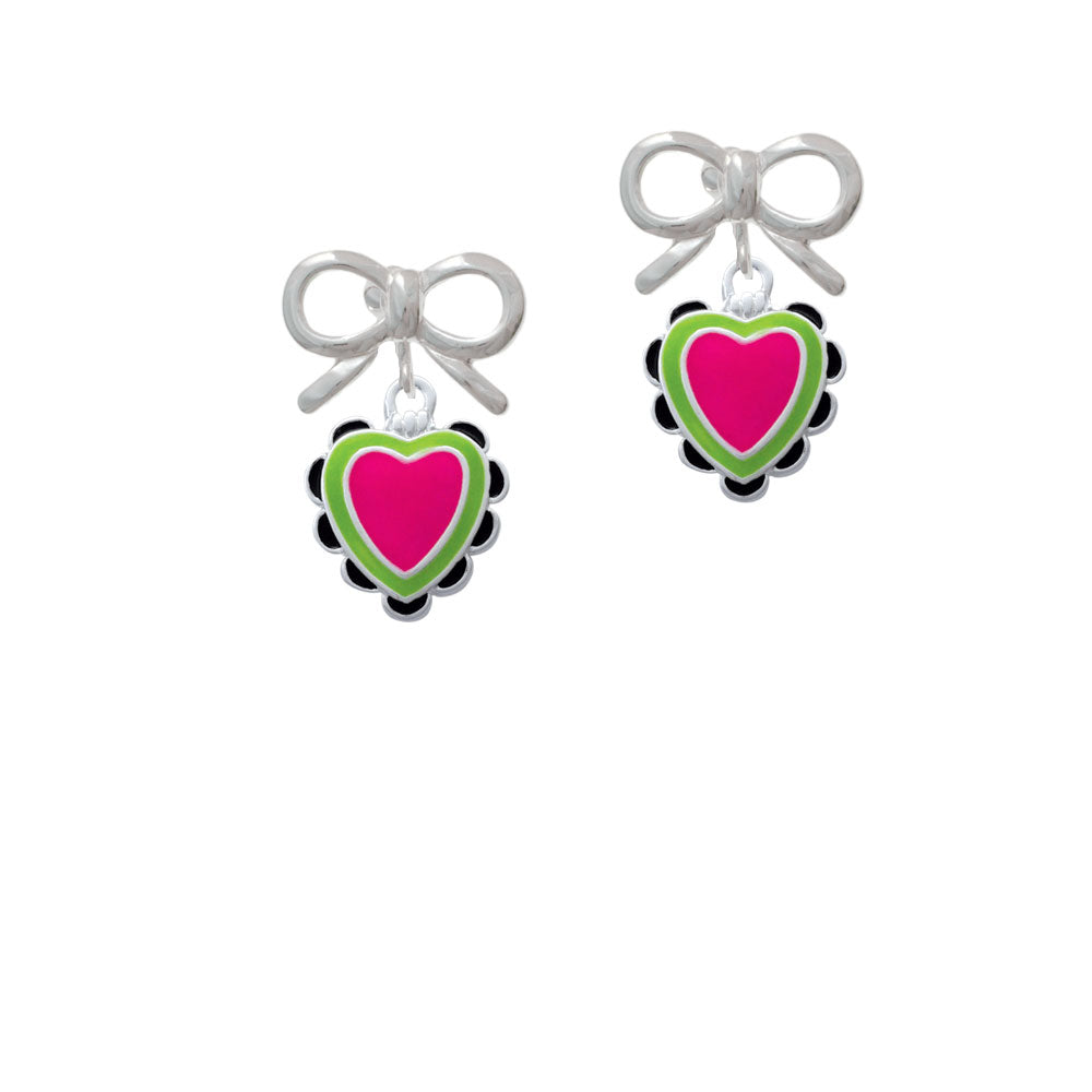 Hot Pink and Lime Green Heart with Black Ruffles Crystal Clip On Earrings Image 9