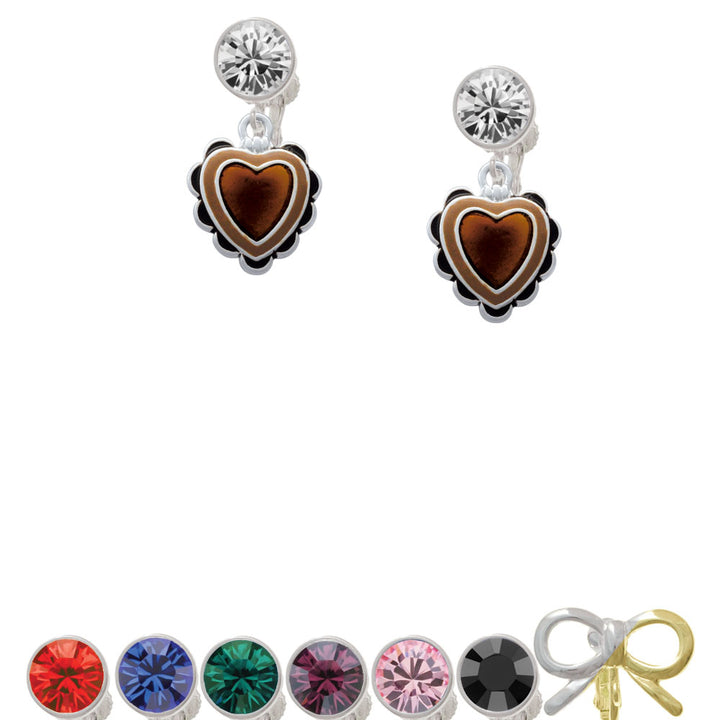 Brown Ruffle Heart Crystal Clip On Earrings Image 1