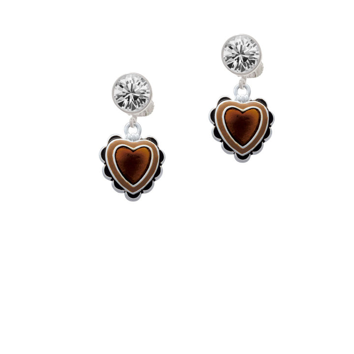 Brown Ruffle Heart Crystal Clip On Earrings Image 2