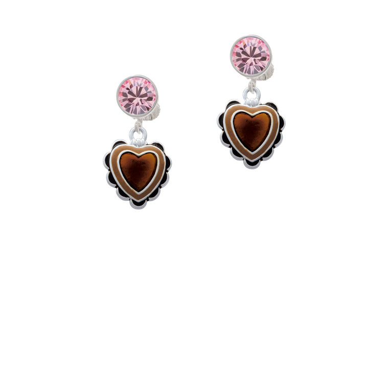 Brown Ruffle Heart Crystal Clip On Earrings Image 4