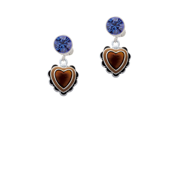 Brown Ruffle Heart Crystal Clip On Earrings Image 7